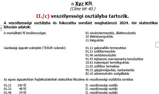 Veszélyességi osztályba sorolás 2025 dokumentum-csomag