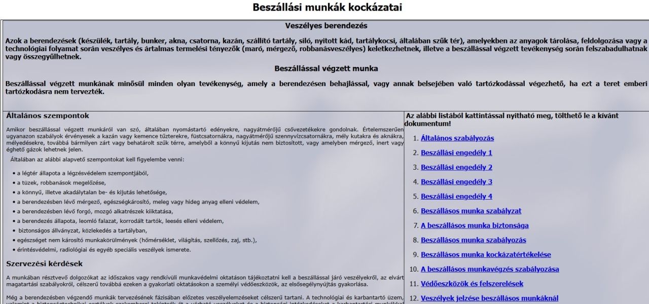 Beszállási munkák kockázatai dokumentum-csomag